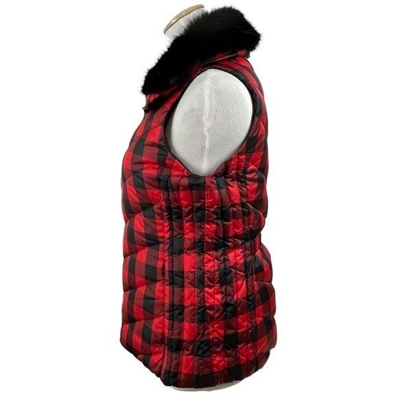 NWT Talbots Down Puffer Vest with Removable Fur Collar Buffalo Check Size XS - Picture 2 of 12
